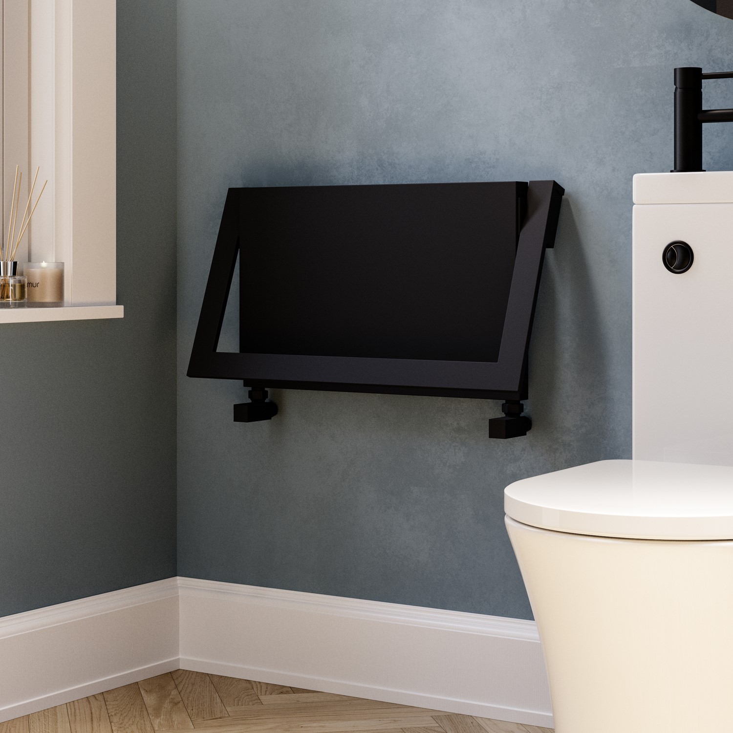 Black Horizontal Panel Radiator with Pull Out Towel Bar 320 x 600mm - Lomas - Image 5