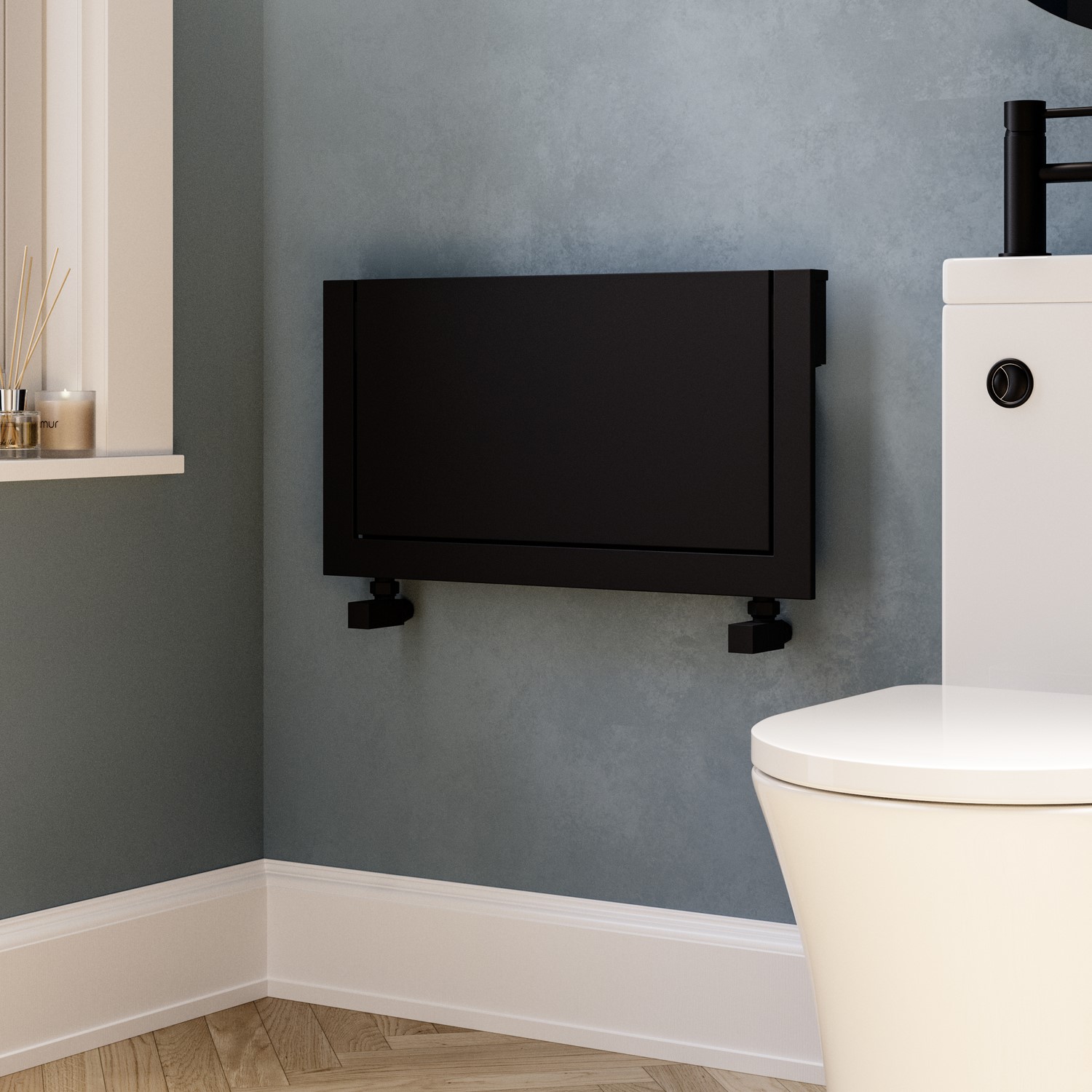 Black Horizontal Panel Radiator with Pull Out Towel Bar 320 x 600mm - Lomas - Image 6
