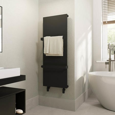 Black Vertical Panel Radiator with Towel Bars 1220 x 452mm - Hesperia - Image 2