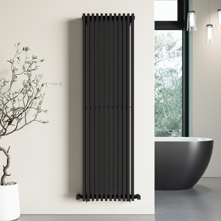 Vertical Radiator 1600 Black Vertical Double Panel Radiator 1600 x 450mm – Nevada - Essential ...