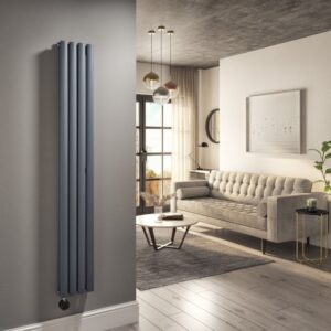 Anthracite Vertical Smart Electric Radiator with Wi-Fi Thermostat - 1.2kW - Double Panel H1600xW236mm - Bathroom Safe