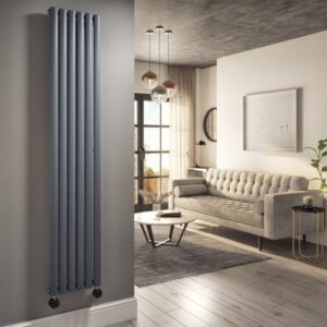 Anthracite Vertical Smart Electric Radiator with Wi-Fi Thermostat - 2kW - H1800xW354mm - Bathroom Safe