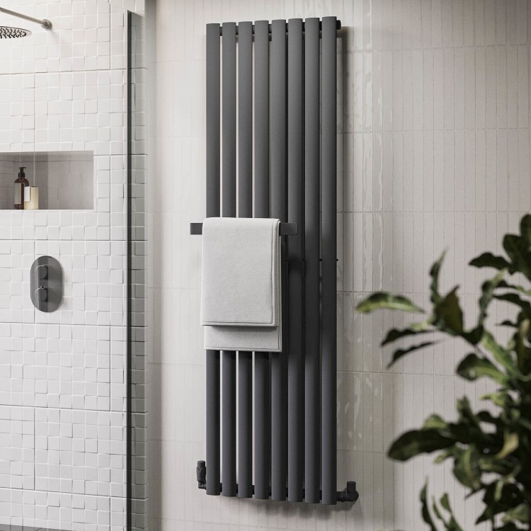 Anthracite Vertical Single Panel Radiator with Towel Bar 1600 x 480mm - Margo - Image 2