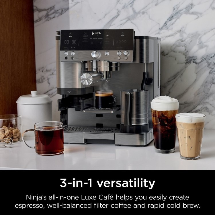 Ninja Luxe Cafe Premier Manual Espresso Freestanding Coffee Machine with Milk Frother - Black & Silver - Image 2