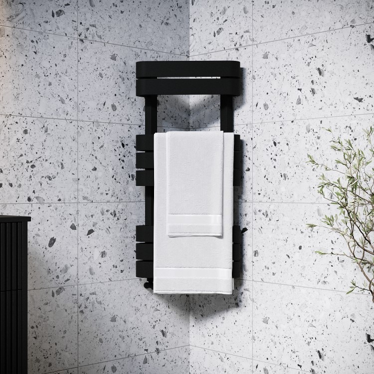 Black Corner Towel Radiator 850 x 400mm – Kahli - Image 2