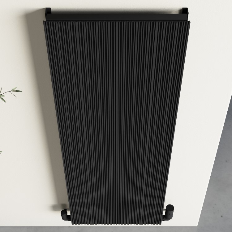 Black Designer Fluted Vertical Radiator 1200 x 440mm - Laguna - Image 2