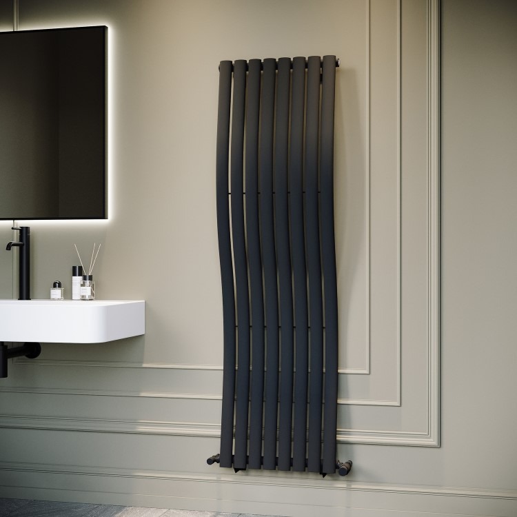 Anthracite Vertical Wave Designer Single Panel Radiator 1600 x 470mm - Opala - Image 2
