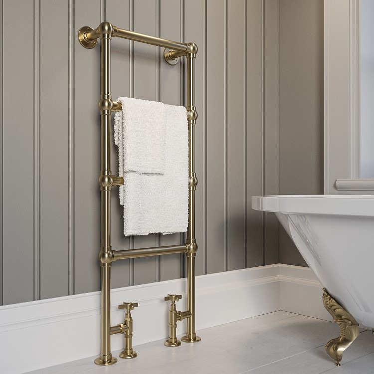 Brass Vertical Traditional Towel Rail Radiator 1200 x 479mm - Regent - Image 2