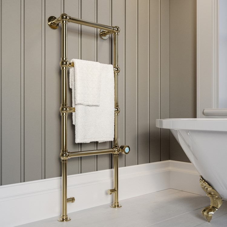 Brass Vertical Electric Towel Radiator 1200 x 479mm - Regent - Image 2