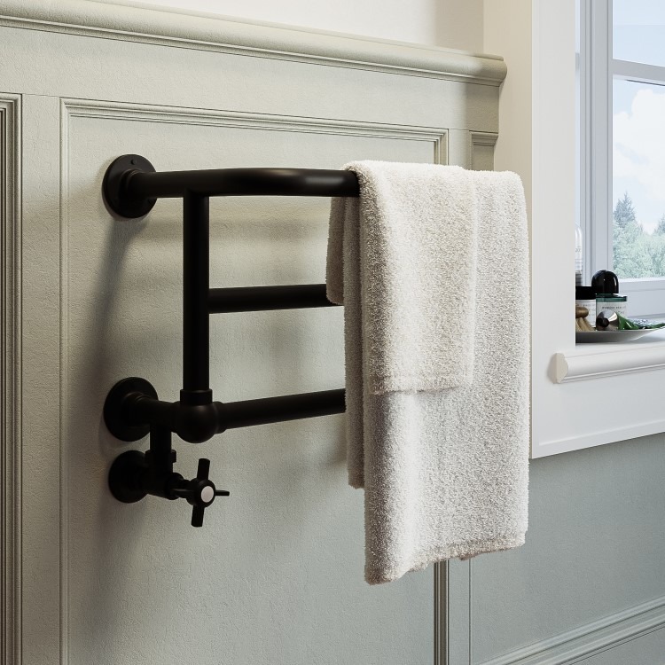 Black Traditional Heated Towel Shelf Radiator 350 x 550mm- Regent - Image 2