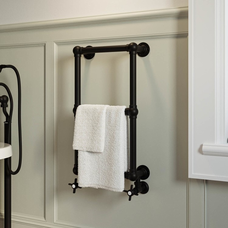 Black Vertical Traditional Towel Radiator 700 x 400mm - Regent - Image 2