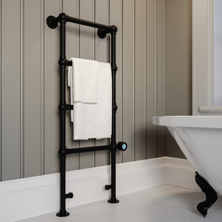 Black Vertical Electric Towel Radiator 1200 x 479mm - Regent - Image 2