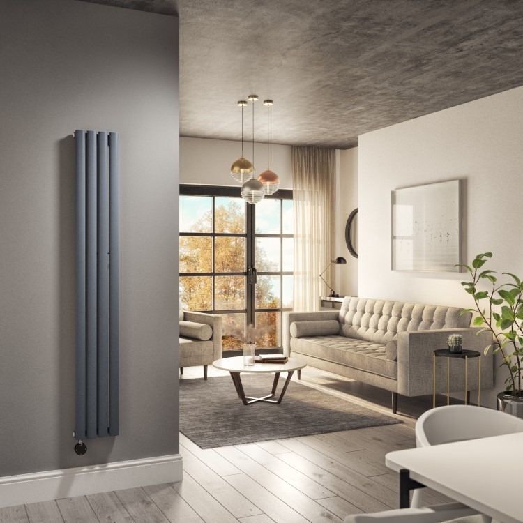 Anthracite Vertical Smart Electric Radiator with Wi-Fi Thermostat - 1kW - H1600xW236mm - Bathroom Safe - Image 2