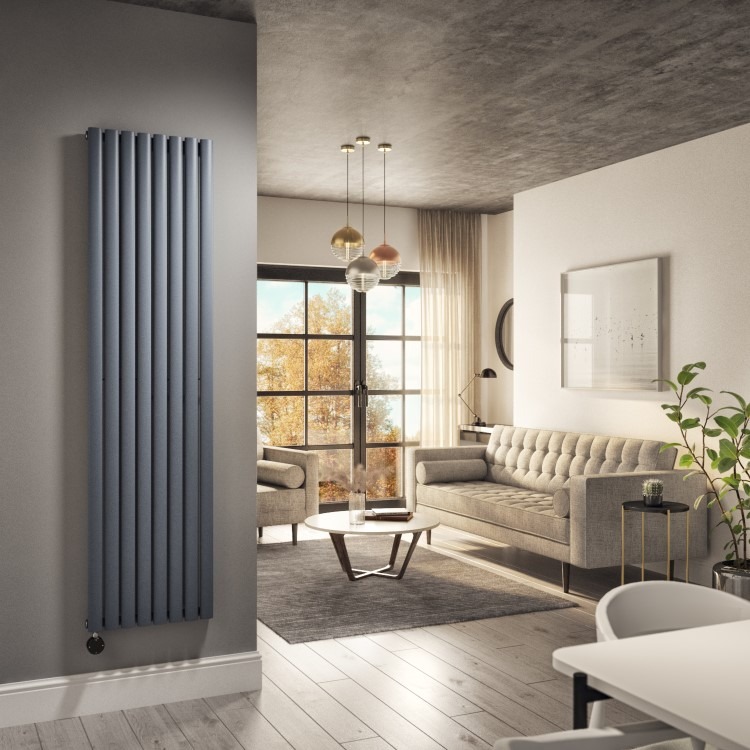 Anthracite Vertical Smart Electric Radiator with Wi-Fi Thermostat - 2.4kW - H1800xW472mm - Bathroom Safe - Image 2