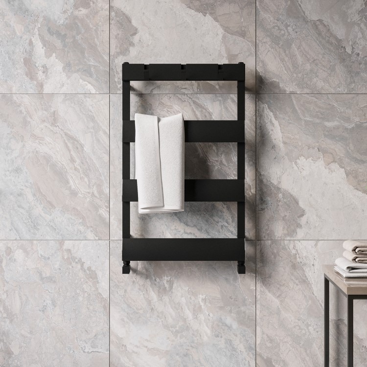 Black Towel Radiator with Hooks 800 x 500mm - Arizona - Image 3