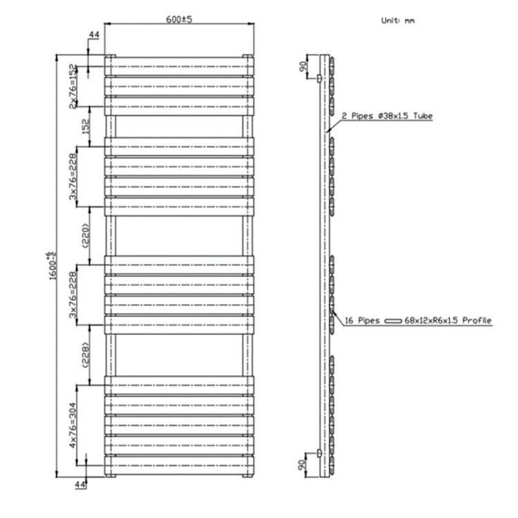 Anthracite Towel Radiator 1600 x 600mm - Tundra - Image 3