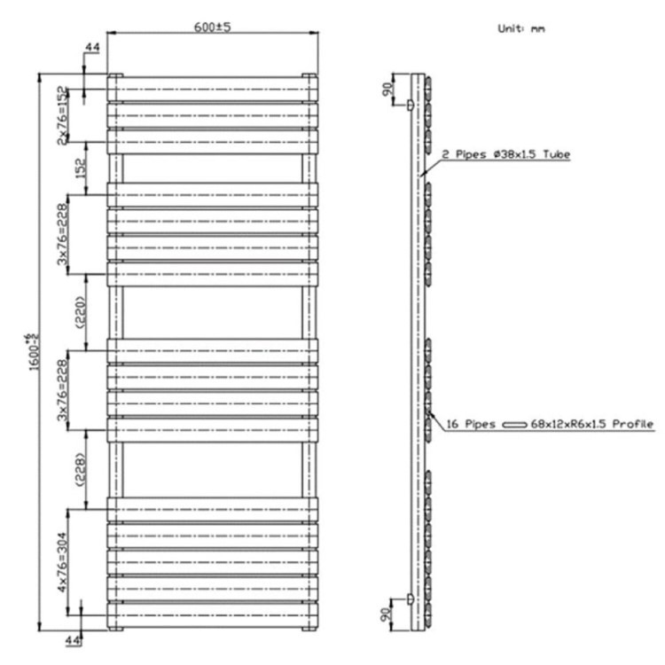 Black Towel Radiator 1600 x 600mm - Tundra - Image 3