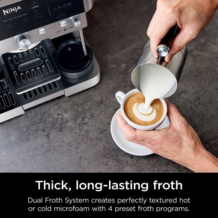 Ninja Luxe Cafe Premier Manual Espresso Freestanding Coffee Machine with Milk Frother - Black & Silver - Image 3