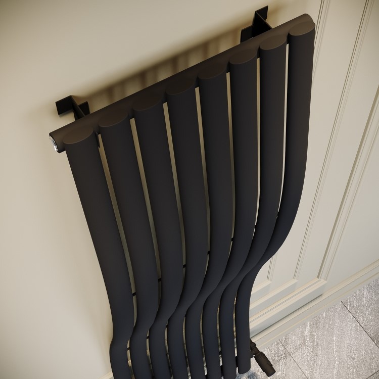 Black Vertical Wave Designer Single Panel Radiator 1600 x 470mm - Opala - Image 3