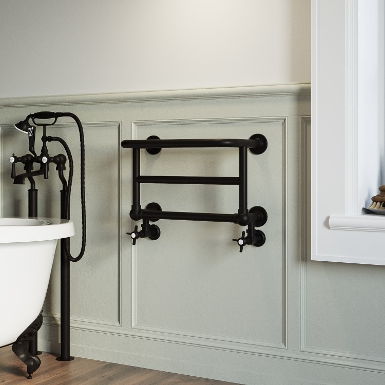 Black Traditional Heated Towel Shelf Radiator 350 x 550mm- Regent - Image 3