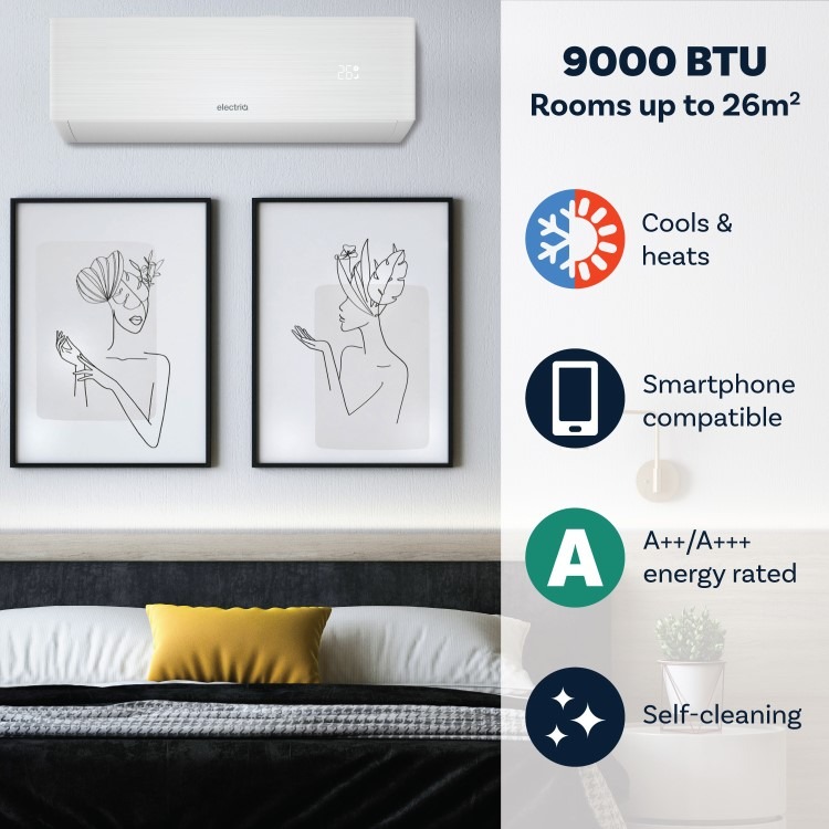 electriQ iQool Plus 9000 BTU Smart A+++ Wall Mounted Air Conditioner with Heat Pump - 5m Pipe Kit Included - Image 3