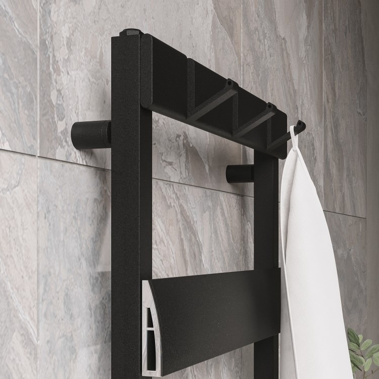 Black Towel Radiator with Hooks 800 x 500mm - Arizona - Image 4
