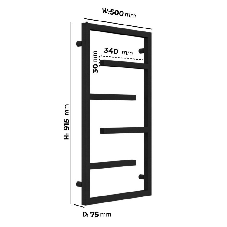 Black Designer Towel Radiator 915 x 500mm - Atka - Image 4