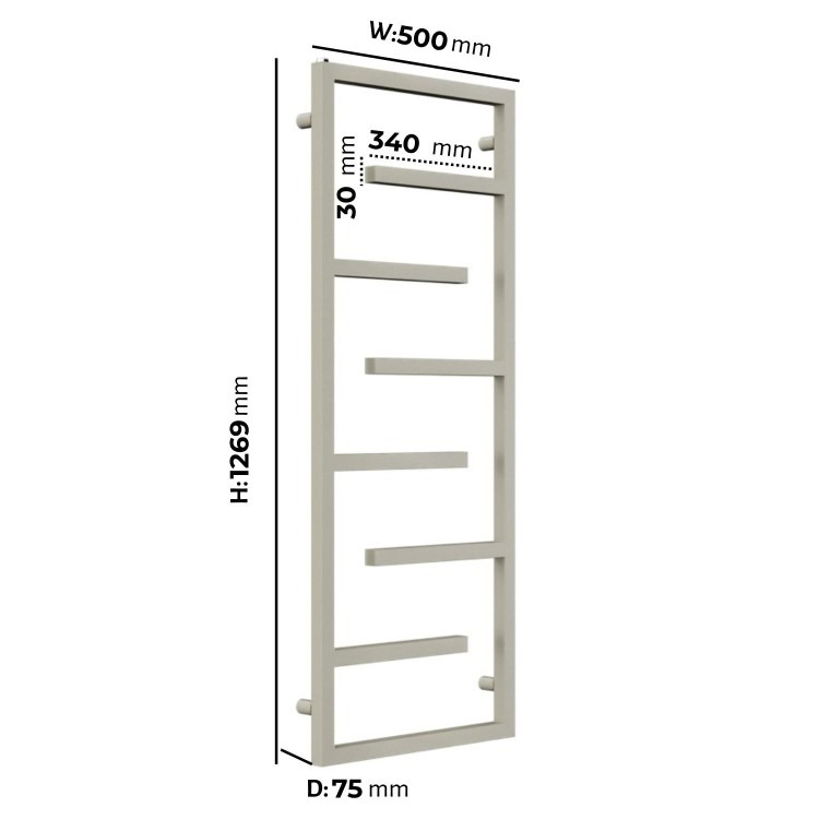 Beige Designer Towel Radiator 1270 x 500mm - Atka - Image 4