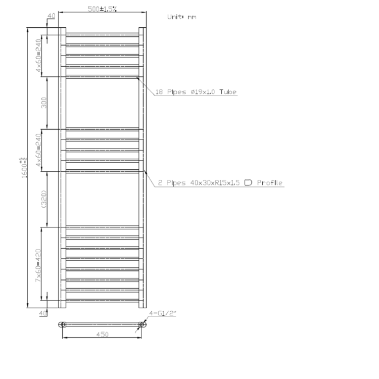 Chrome Towel Radiator 1600 x 500mm - Sahara - Image 4