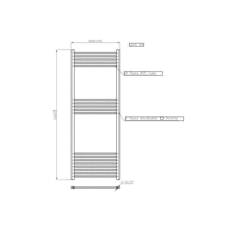 Chrome Towel Radiator 1600 x 600mm - Sahara - Image 4