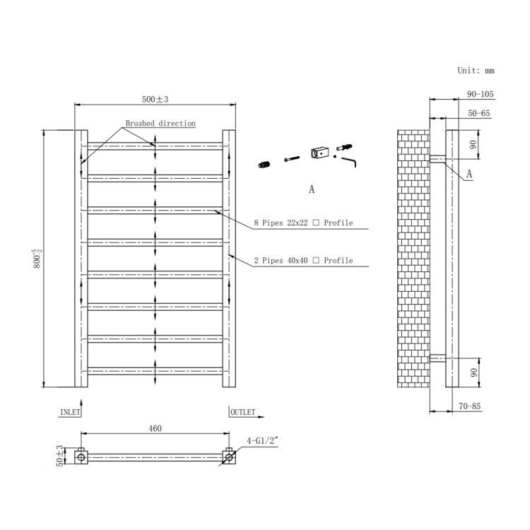 Black Towel Radiator 800 x 500mm - Sonoran - Image 4