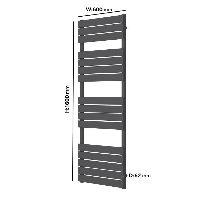 Anthracite Towel Radiator 1600 x 600mm - Tundra - Image 4