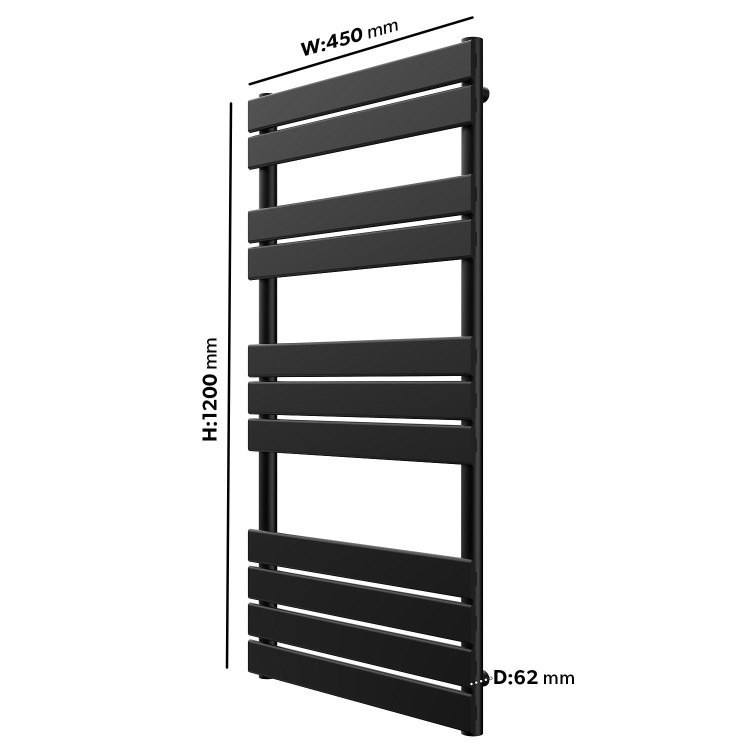 Black Towel Radiator 1200 x 450mm - Tundra - Image 4