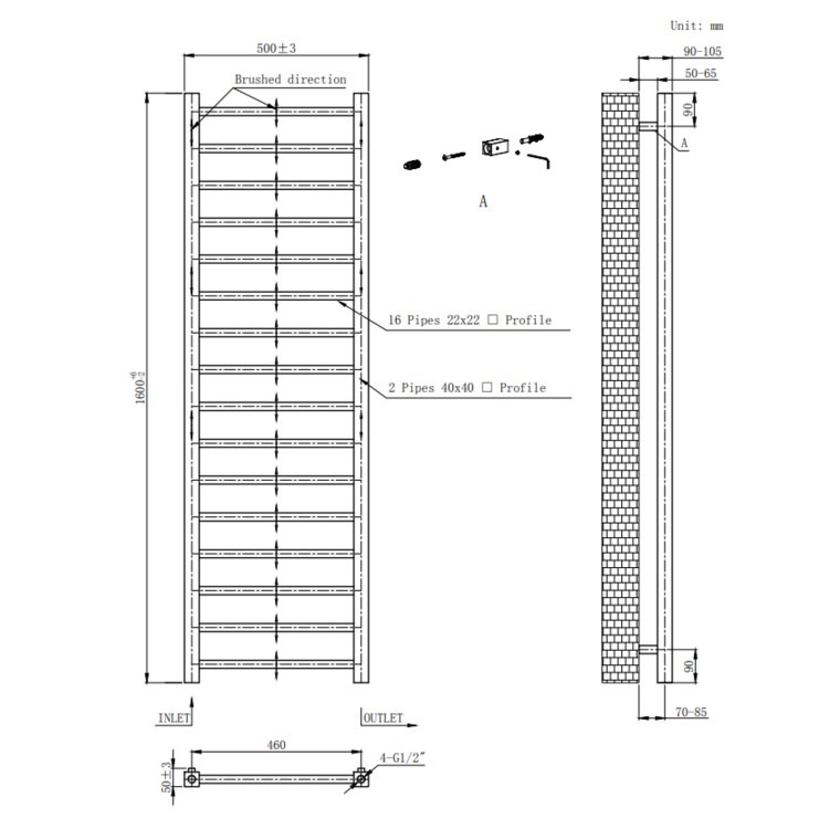 Brass Towel Radiator 1600 x 500mm - Sonoran - Image 4