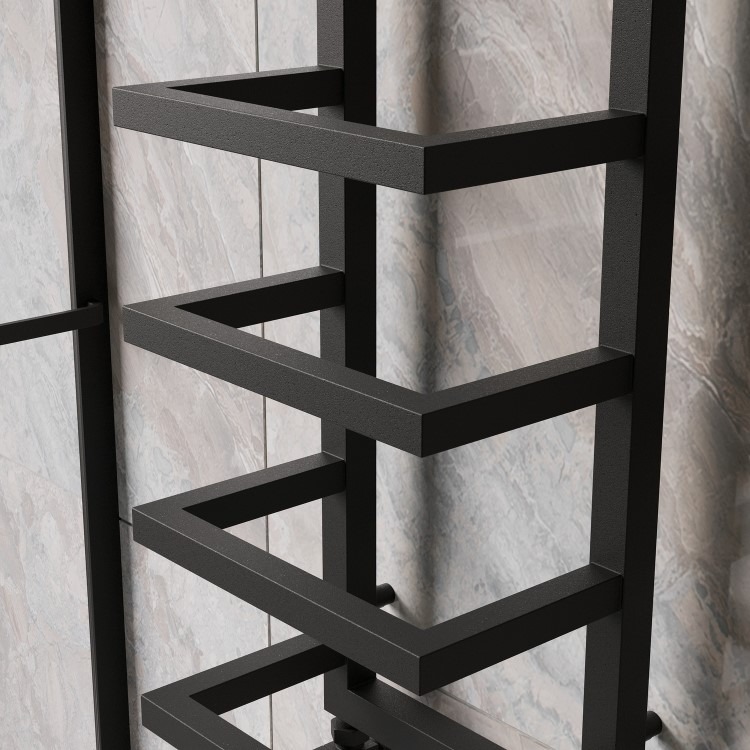 Black Vertical Heated Towel Shelf Radiator 700 x 300mm - Cairo - Image 4