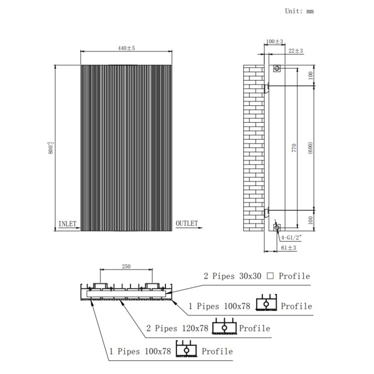 Black Designer Fluted Vertical Radiator 800 x 440mm - Laguna - Image 4