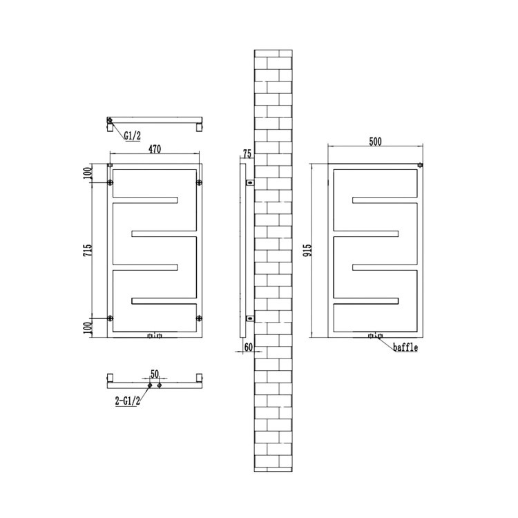 Black Designer Towel Radiator 915 x 500mm - Atka - Image 5