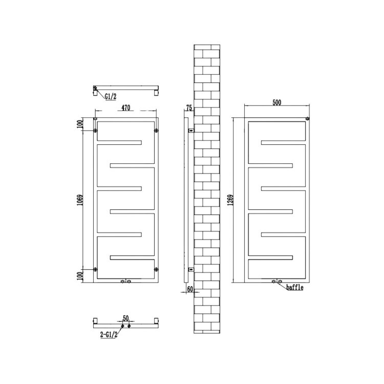 Beige Designer Towel Radiator 1270 x 500mm - Atka - Image 5