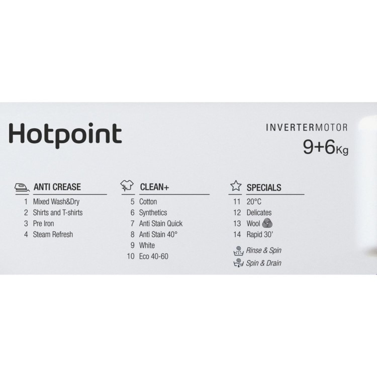 Hotpoint Anti-Stain 9kg Wash 6kg Dry 1400rpm Integrated Washer Dryer - White - Image 5