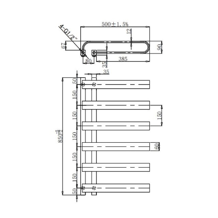 Black Designer Curved Towel Radiator 850 x 500mm – Ordos - Image 5
