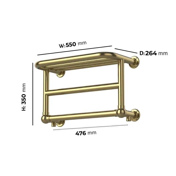 Brass Traditional Heated Towel Shelf Radiator 350 x 550mm- Regent - Image 3
