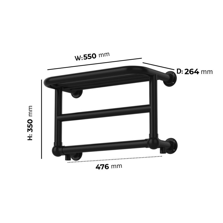 Black Traditional Heated Towel Shelf Radiator 350 x 550mm- Regent - Image 5