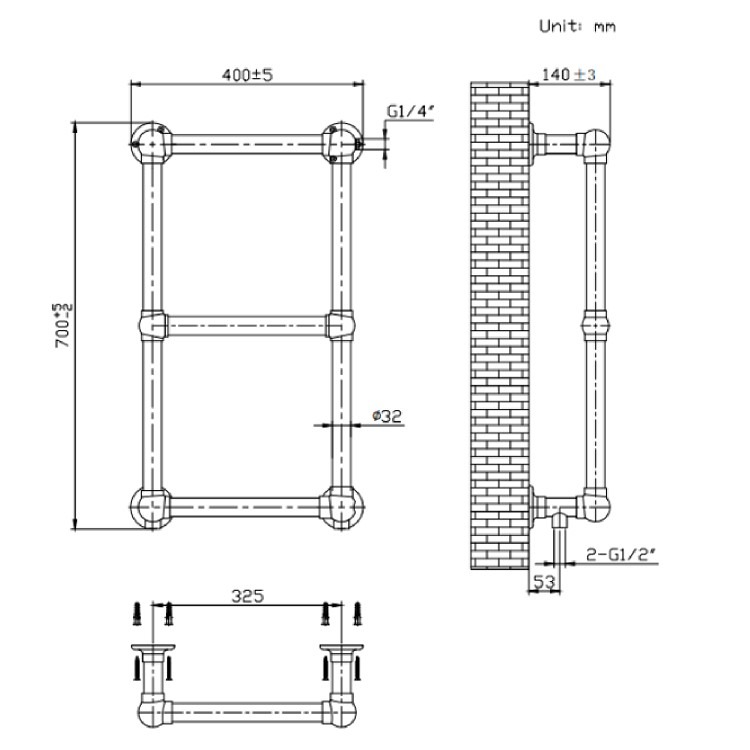 Black Vertical Traditional Towel Radiator 700 x 400mm - Regent - Image 5