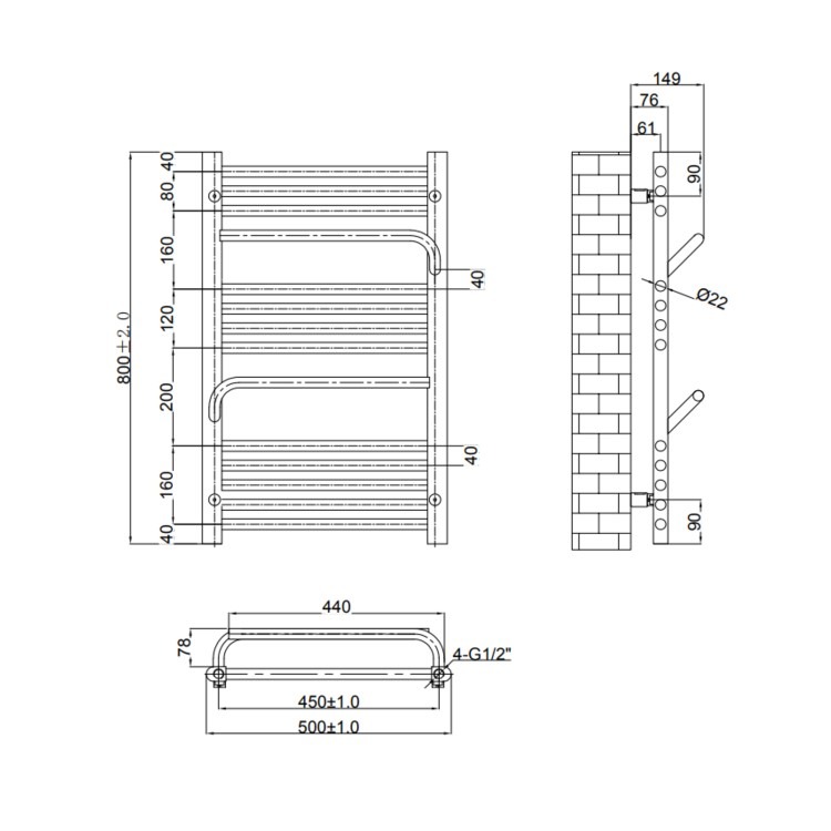 Brass Towel Radiator 800 x 500mm - Nazco - Image 6