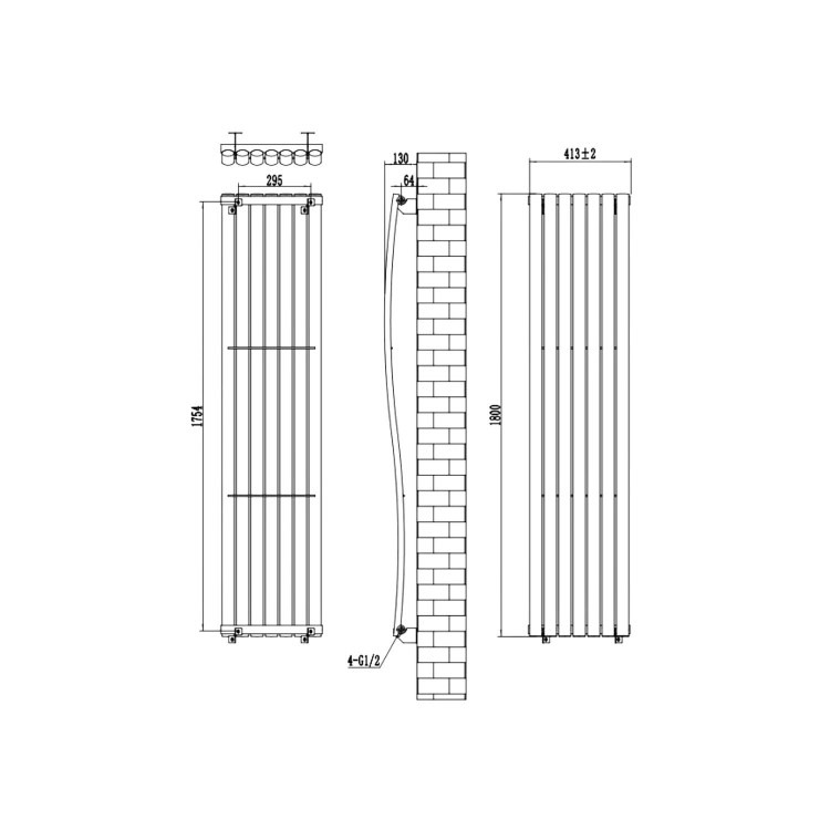 Black Vertical Wave Designer Single Panel Radiator 1800 x 400mm - Opala - Image 6