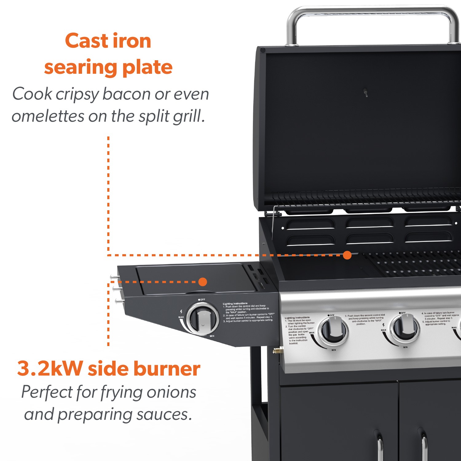 Boss Grill Georgia Classic - 3 Burner Gas BBQ Grill with Side Burner - Black - Image 3
