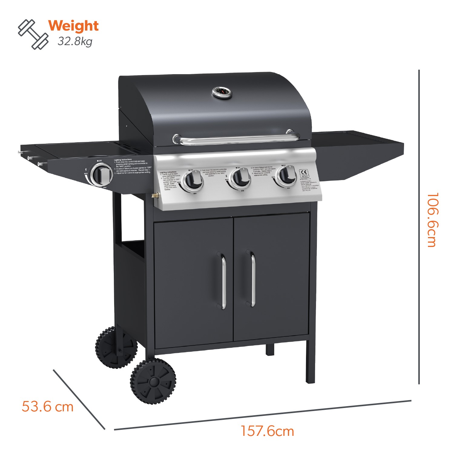 Boss Grill Georgia Classic - 3 Burner Gas BBQ Grill with Side Burner - Black - Image 5