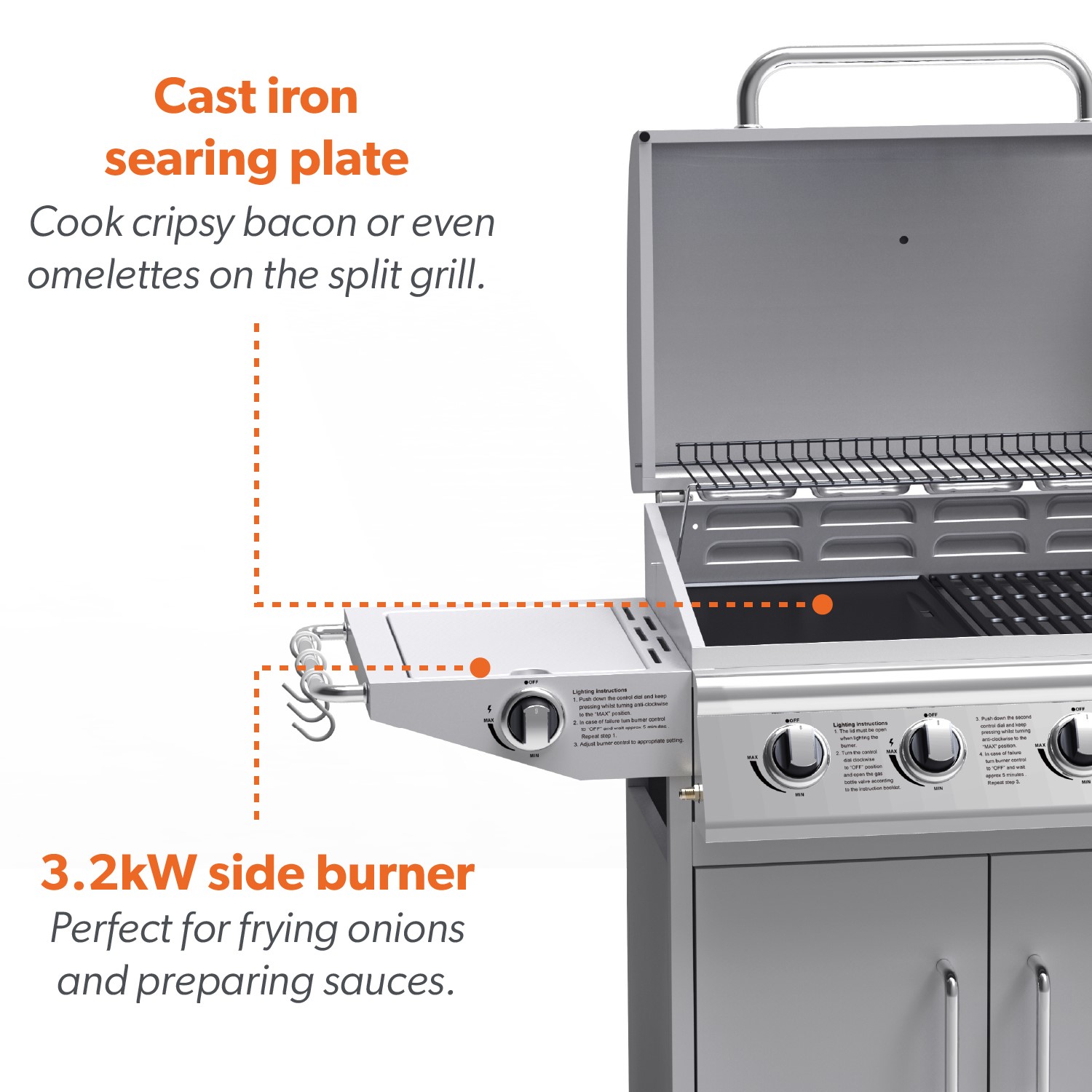 Boss Grill Georgia Classic - 4 Burner Gas BBQ Grill with Side Burner - Silver - Image 5