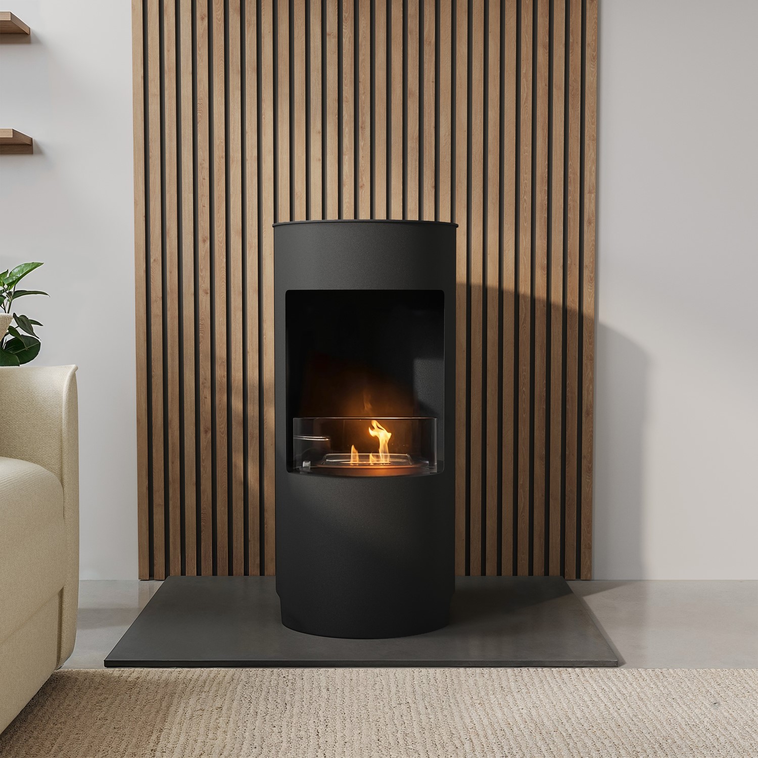 Freestanding Bioethanol Round Stove in Matte Black - AmberGlo