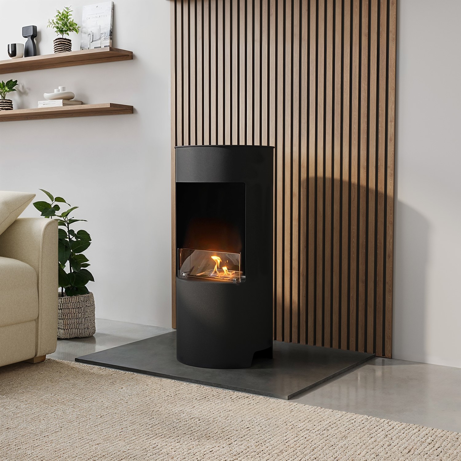 Freestanding Bioethanol Round Stove in Matte Black - AmberGlo - Image 2